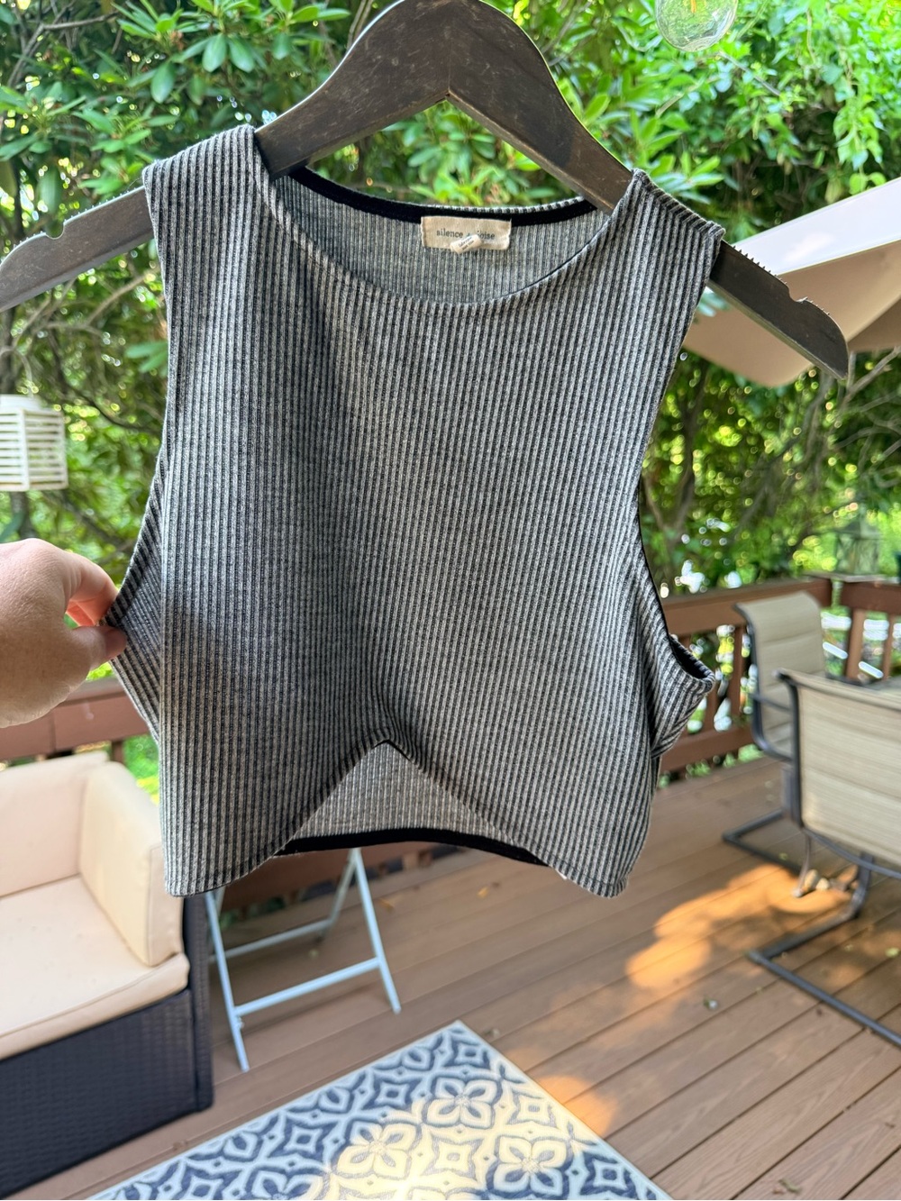 silence + noise Ribbed Cropped Tank Top - Heather Charcoal